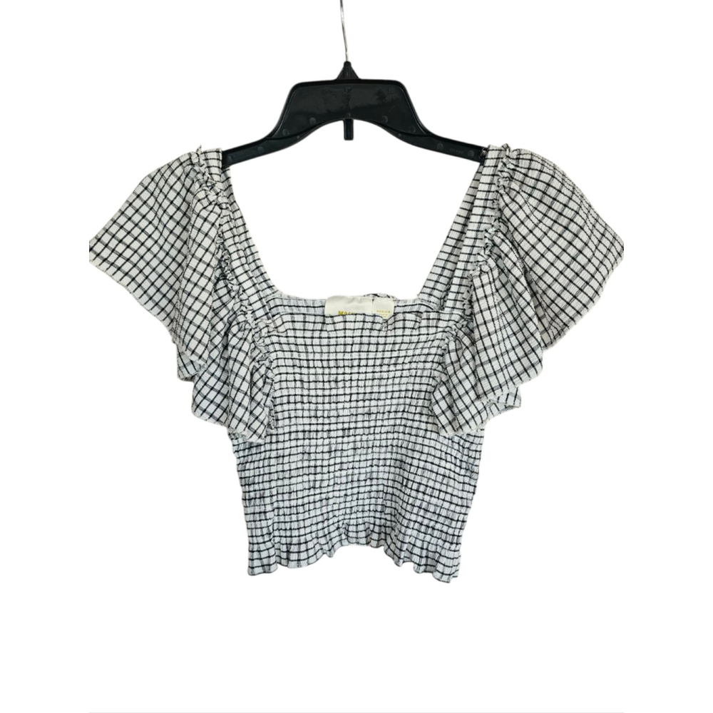 Anthropologie Maeve Crinkle Gingham Smocked Top Ruffle Flutter Sleeve Medium EUC - Picture 2 of 8